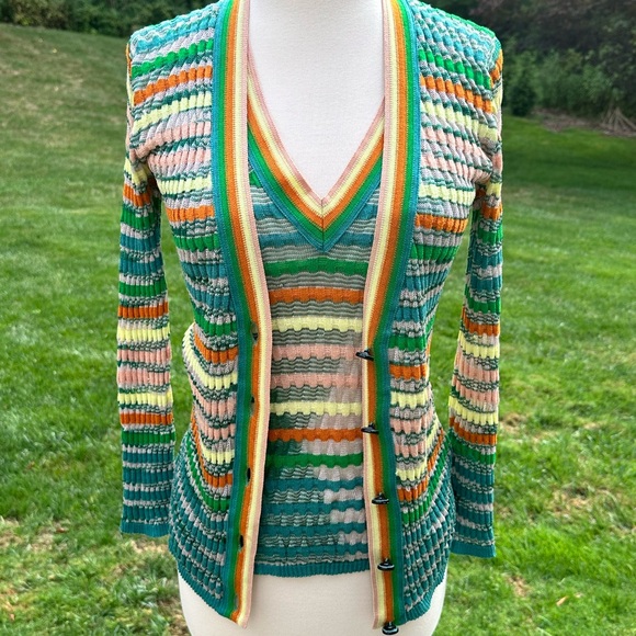 M Missoni  Twin Set, Cardigan, Sweater, Top Size 42, Green, Orange, Yellow - Picture 2 of 15
